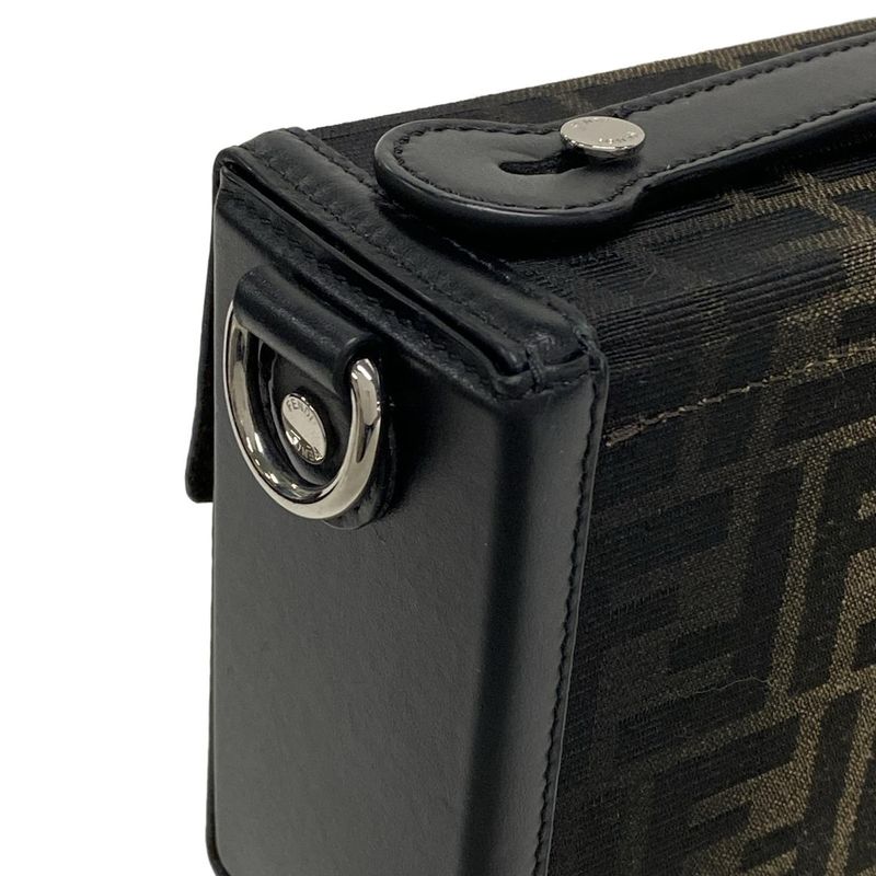 Fendi Handbag Baguette Soft Trunk Zucca Pattern 7va565 Beige And Black Leather