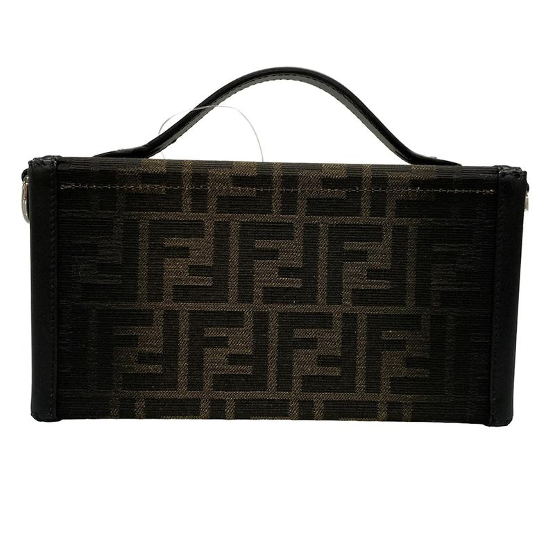 Fendi Handbag Baguette Soft Trunk Zucca Pattern 7va565 Beige And Black Leather