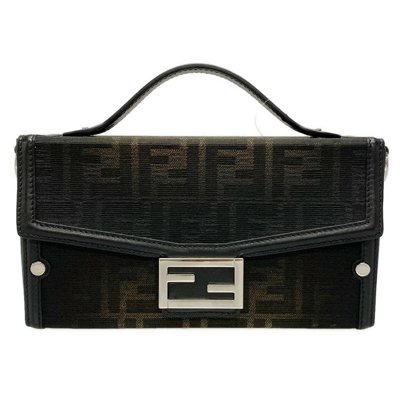 Fendi Handbag Baguette Soft Trunk Zucca Pattern 7va565 Beige And Black Leather
