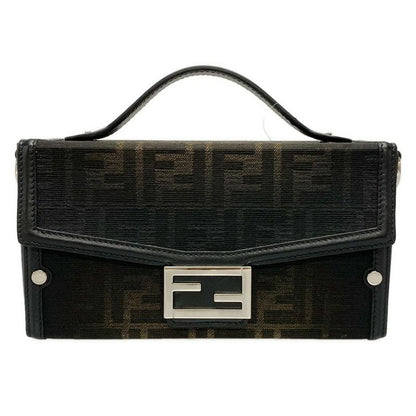 Fendi Handbag Baguette Soft Trunk Zucca Pattern 7va565 Beige And Black Leather