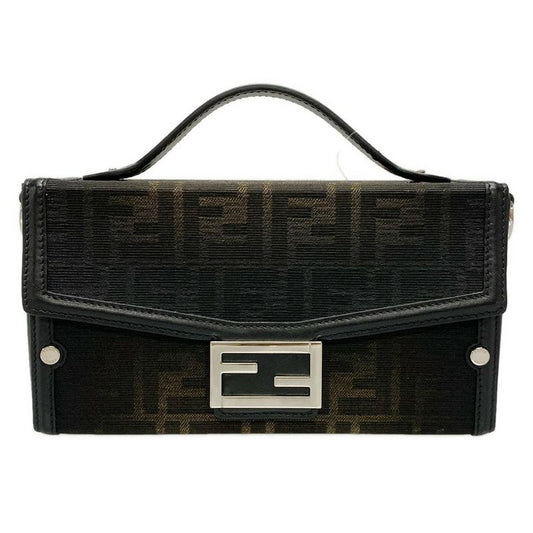 Fendi Handbag Baguette Soft Trunk Zucca Pattern 7va565 Beige And Black Leather