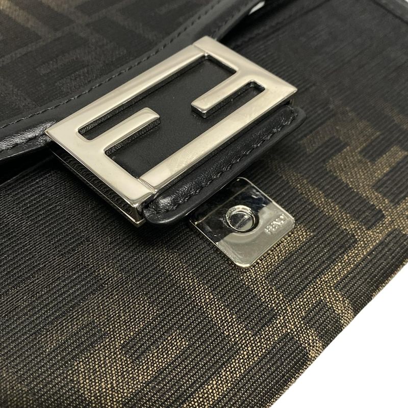 Fendi Handbag Baguette Soft Trunk Zucca Pattern 7va565 Beige And Black Leather