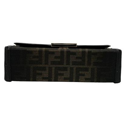 Fendi Handbag Baguette Soft Trunk Zucca Pattern 7va565 Beige And Black Leather