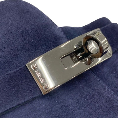 Hermes Boots Short Boots Shoes Suede Navy Silver Kelly Hardware