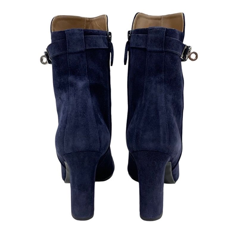 Hermes Boots Short Boots Shoes Suede Navy Silver Kelly Hardware