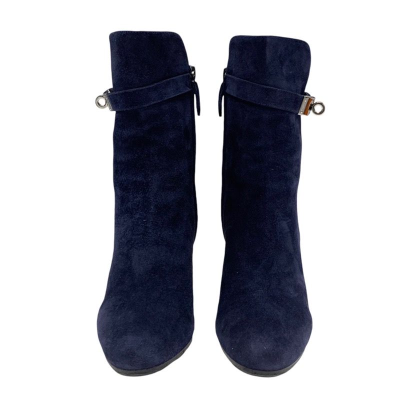 Hermes Boots Short Boots Shoes Suede Navy Silver Kelly Hardware