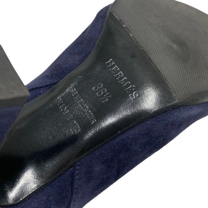 Hermes Boots Short Boots Shoes Suede Navy Silver Kelly Hardware