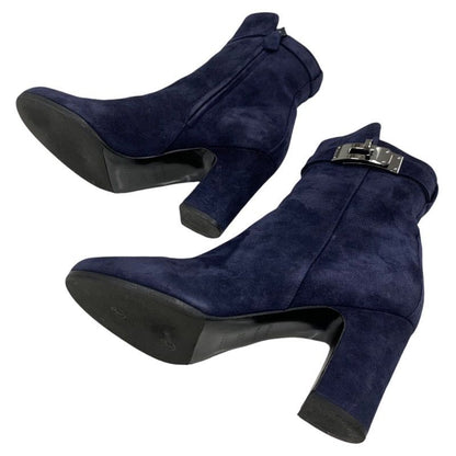 Hermes Boots Short Boots Shoes Suede Navy Silver Kelly Hardware