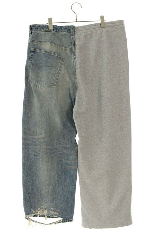 Balenciaga 786646 Tqw55 Damaged Sweatshirt Switch Baggy Denim Pants Men's XS