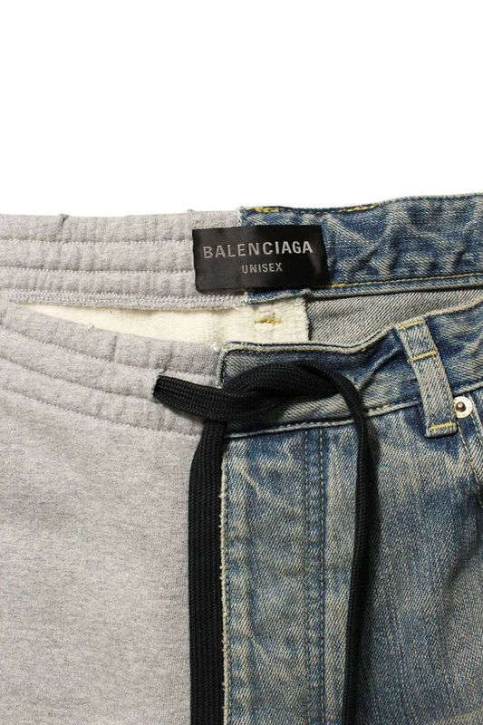 Balenciaga 786646 Tqw55 Damaged Sweatshirt Switch Baggy Denim Pants Men's XS