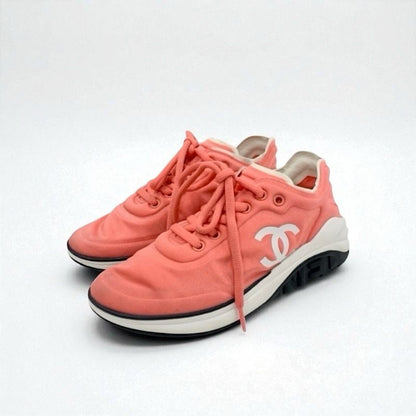 Chanel Sneakers Shoes Fabric Pink White Here Mark