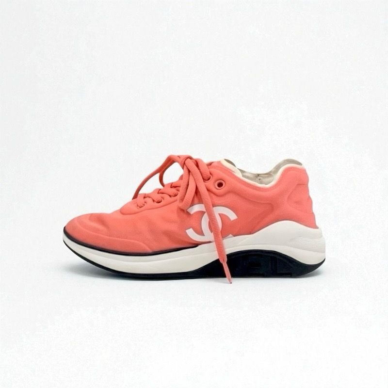 Chanel Sneakers Shoes Fabric Pink White Here Mark