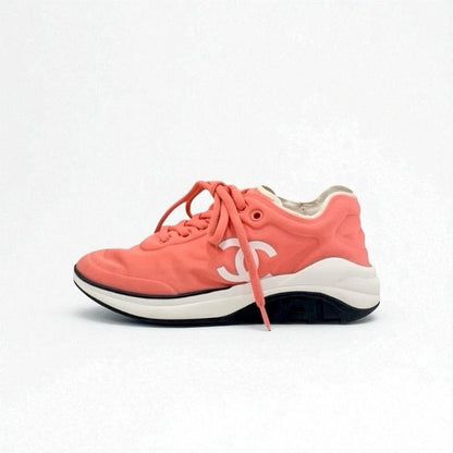 Chanel Sneakers Shoes Fabric Pink White Here Mark