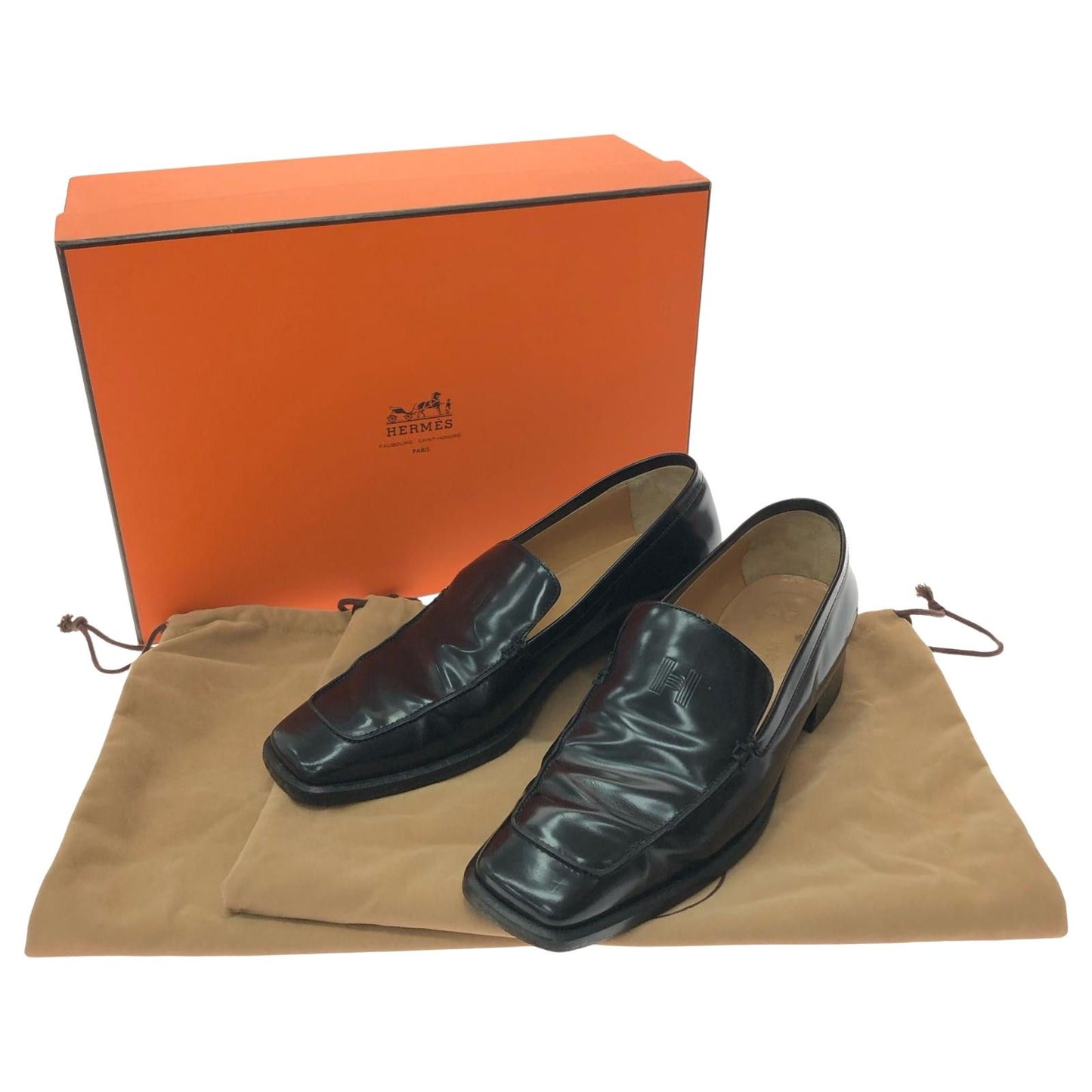 Hermes Women's Loafers H Logo Embossed Mark Cigarette Smell Size Unknown