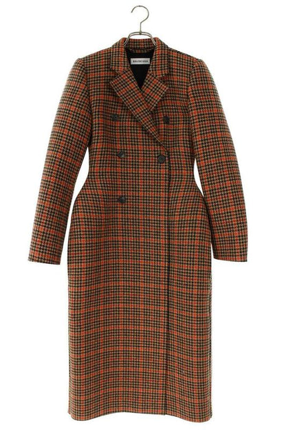 Balenciaga 542144 Tcu07 Waist Shape Hound's Tooth Coat Women's F36