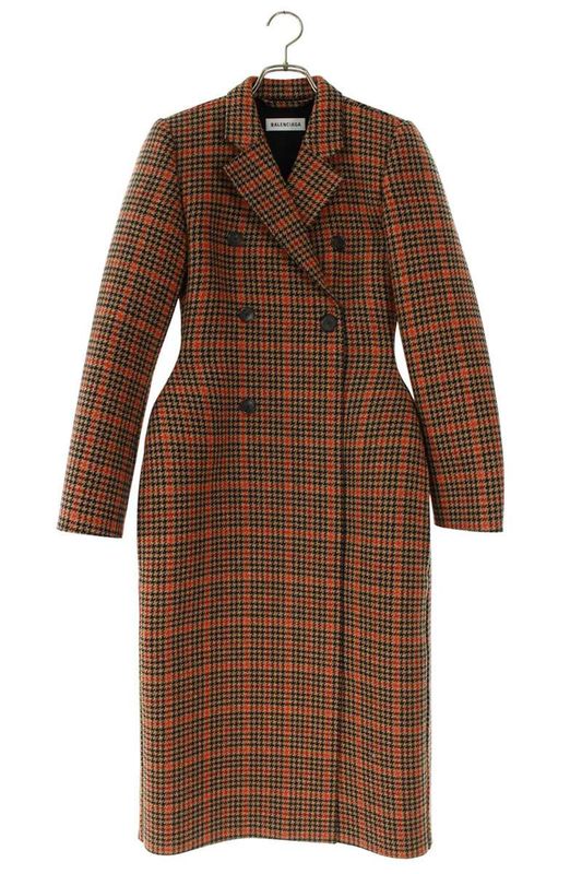 Balenciaga 542144 Tcu07 Waist Shape Hound's Tooth Coat Women's F36