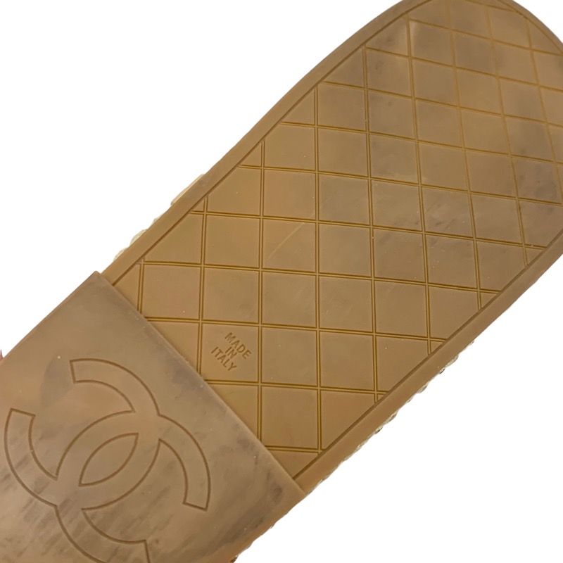 Chanel Sandals Shoes Fabric Leather Beige Here Mark Chain Cord