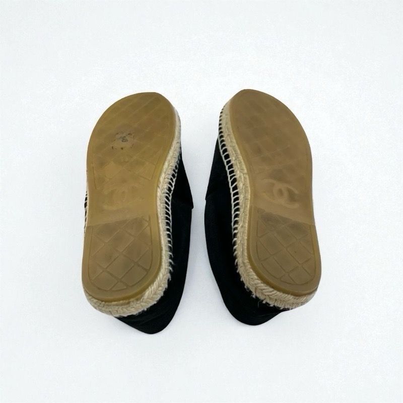Chanel Flat Shoes Velor Black Gold Black Logo Espadrilles