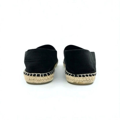Chanel Flat Shoes Velor Black Gold Black Logo Espadrilles