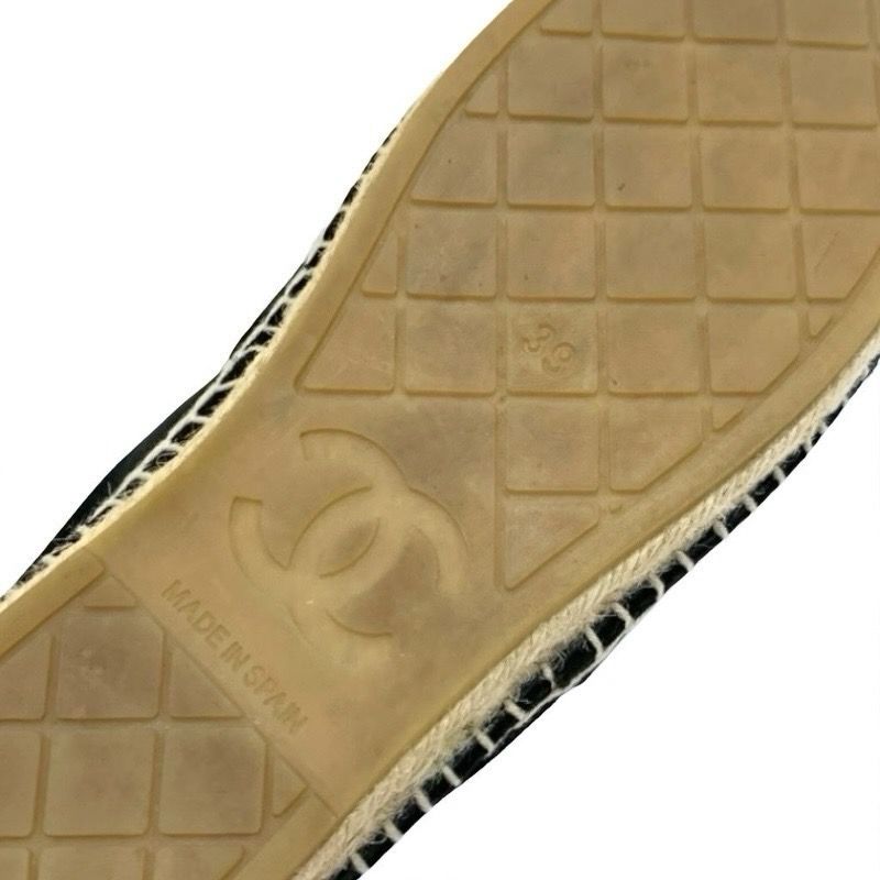 Chanel Flat Shoes Velor Black Gold Black Logo Espadrilles