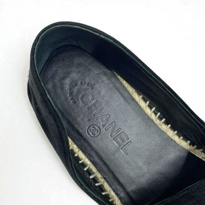 Chanel Flat Shoes Velor Black Gold Black Logo Espadrilles