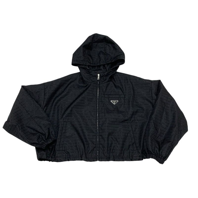 Prada Outer Black Silver Triangle Logo Short Jacket Cropped