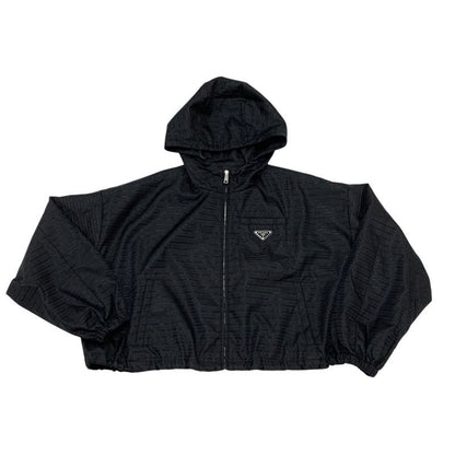 Prada Outer Black Silver Triangle Logo Short Jacket Cropped