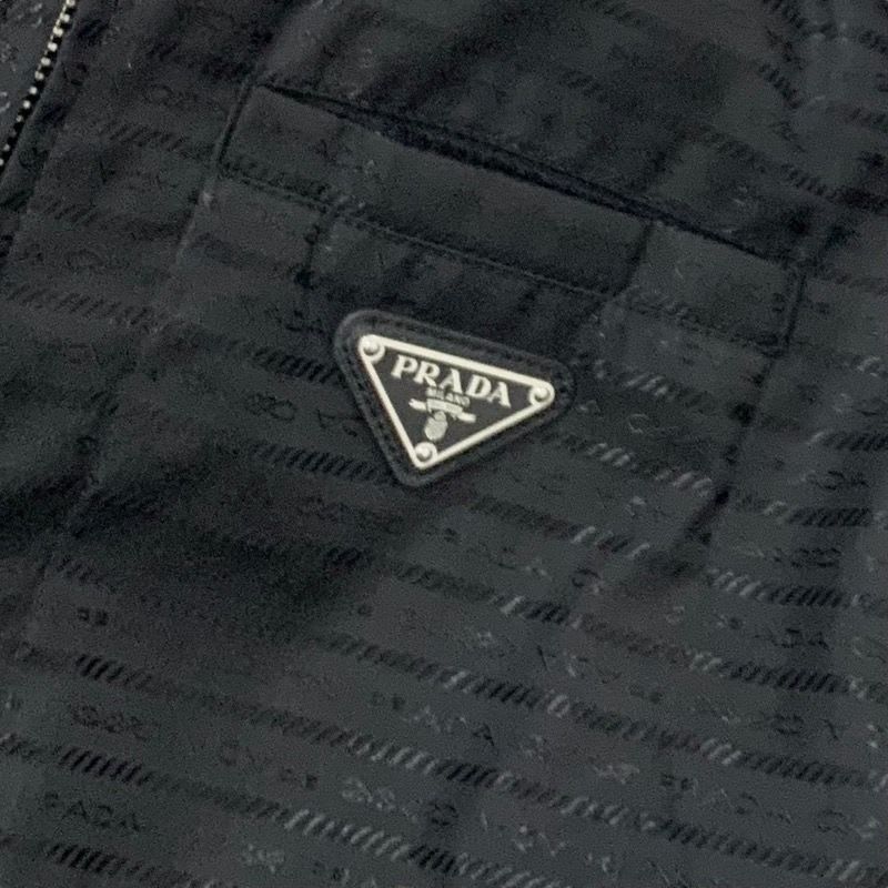 Prada Outer Black Silver Triangle Logo Short Jacket Cropped