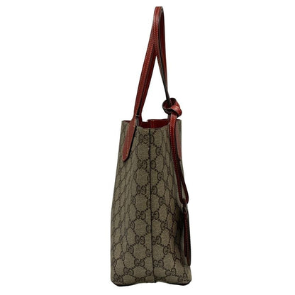 Gucci GG Supreme Reversible Small Tote Bag 372613 Beige X Ebony X Red Leather