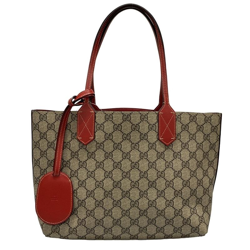 Gucci GG Supreme Reversible Small Tote Bag 372613 Beige X Ebony X Red Leather