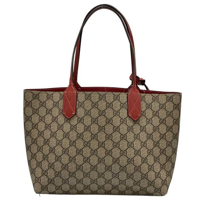 Gucci GG Supreme Reversible Small Tote Bag 372613 Beige X Ebony X Red Leather