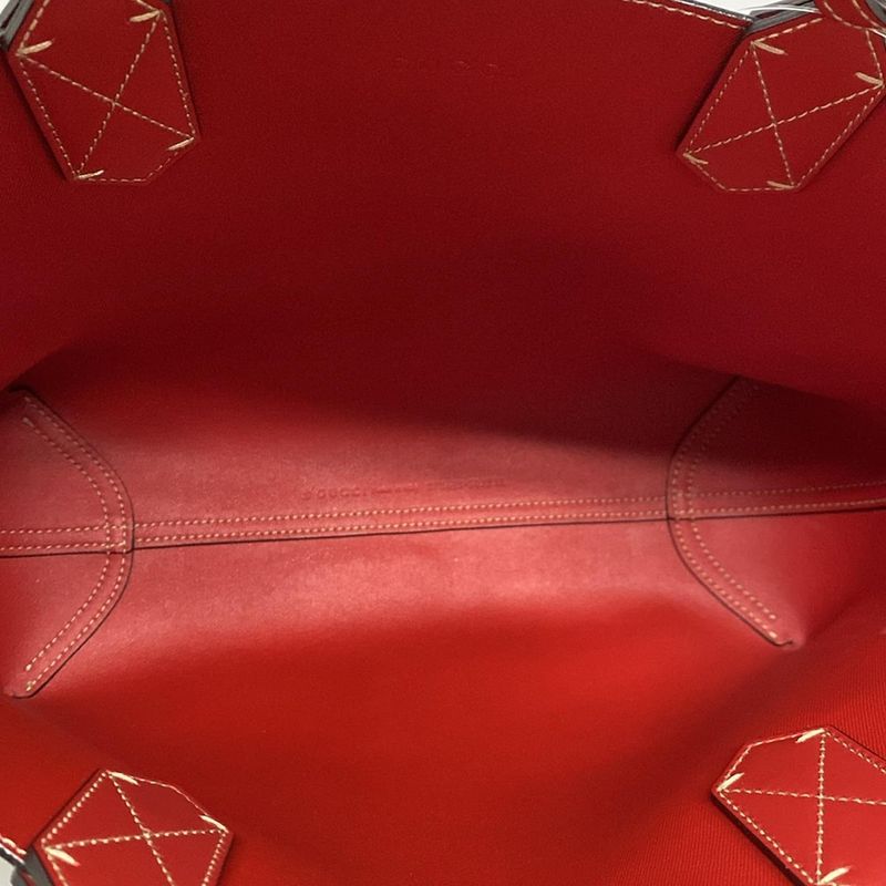 Gucci GG Supreme Reversible Small Tote Bag 372613 Beige X Ebony X Red Leather