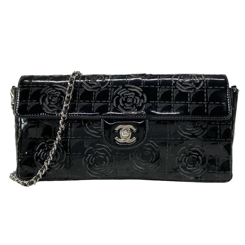 Chanel Shoulder Bag Camellia Black Laser Cut / Chain Shoulder / Silver Hardware