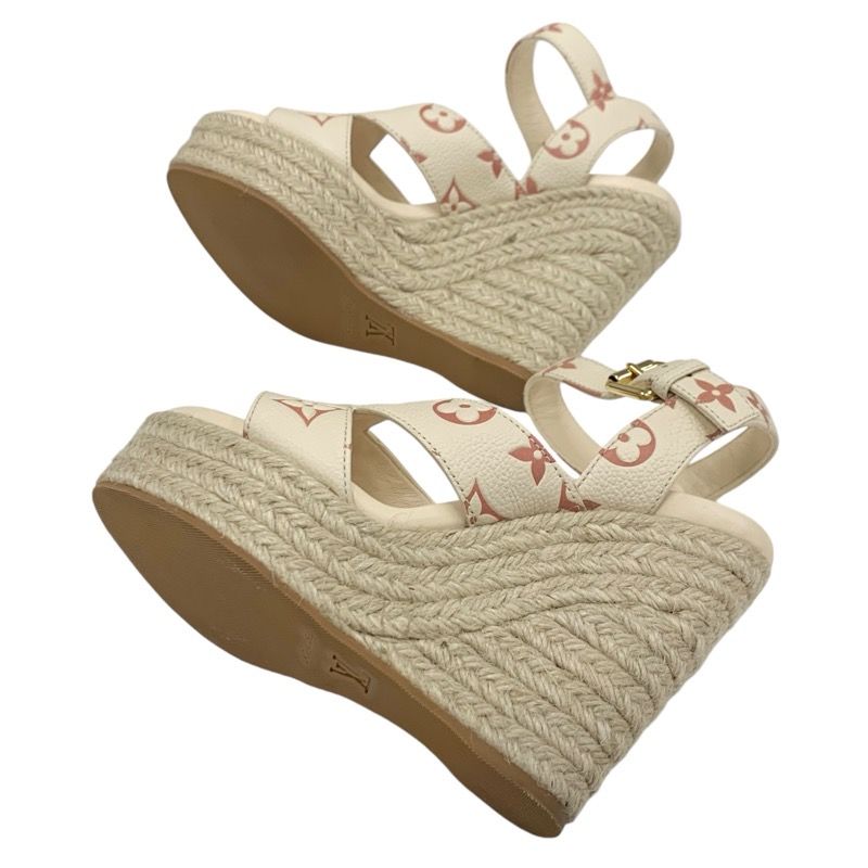 Louis Vuitton Starboard Line Monogram Sandals Shoes Leather Beige Wedge Sole