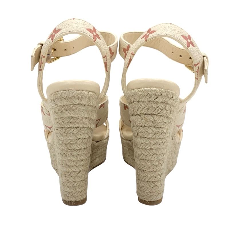 Louis Vuitton Starboard Line Monogram Sandals Shoes Leather Beige Wedge Sole