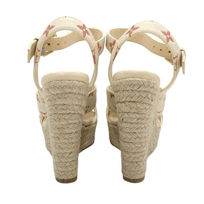 Louis Vuitton Starboard Line Monogram Sandals Shoes Leather Beige Wedge Sole