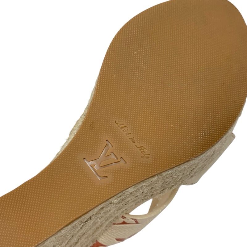 Louis Vuitton Starboard Line Monogram Sandals Shoes Leather Beige Wedge Sole