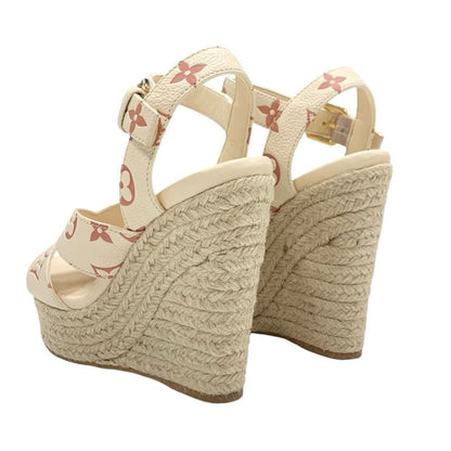 Louis Vuitton Starboard Line Monogram Sandals Shoes Leather Beige Wedge Sole