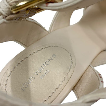 Louis Vuitton Starboard Line Monogram Sandals Shoes Leather Beige Wedge Sole