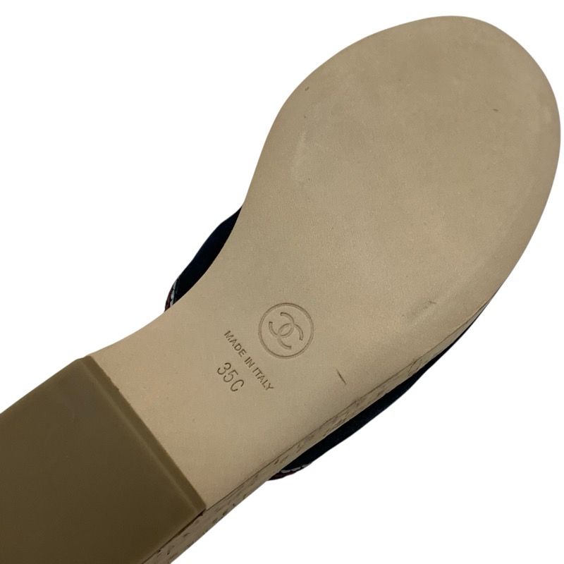 Chanel Sandals Shoes Suede Cork Navy Multicolor Coco Mark Wedge Sole
