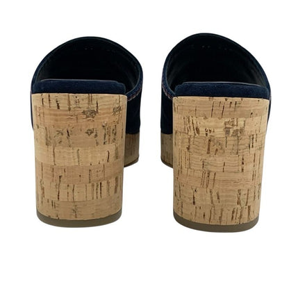 Chanel Sandals Shoes Suede Cork Navy Multicolor Coco Mark Wedge Sole