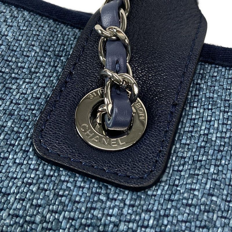 Chanel Tote Large Shopping Bag A57162 Light Blue X Navy Chain Shoulder / Silver