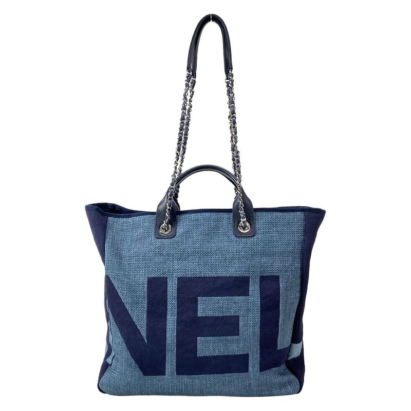 Chanel Tote Large Shopping Bag A57162 Light Blue X Navy Chain Shoulder / Silver