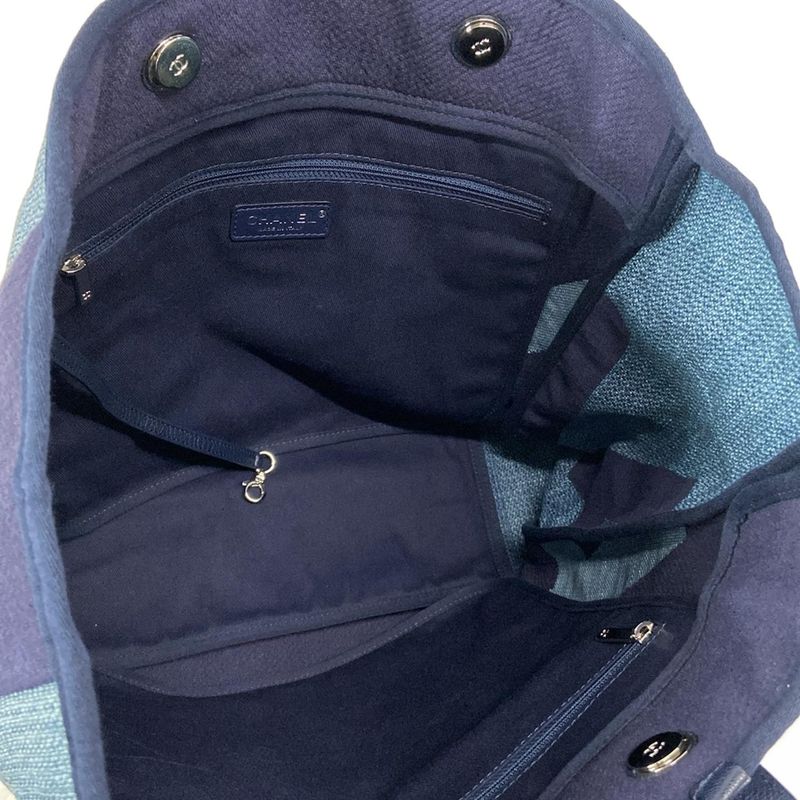 Chanel Tote Large Shopping Bag A57162 Light Blue X Navy Chain Shoulder / Silver