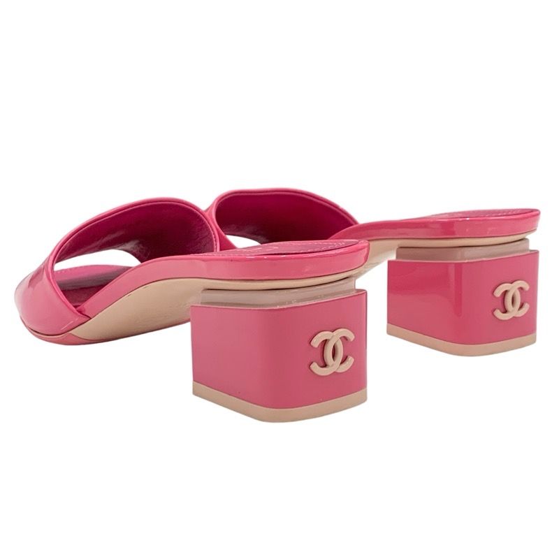 Chanel Sandals Shoes Patent Pink Mule Here Mark