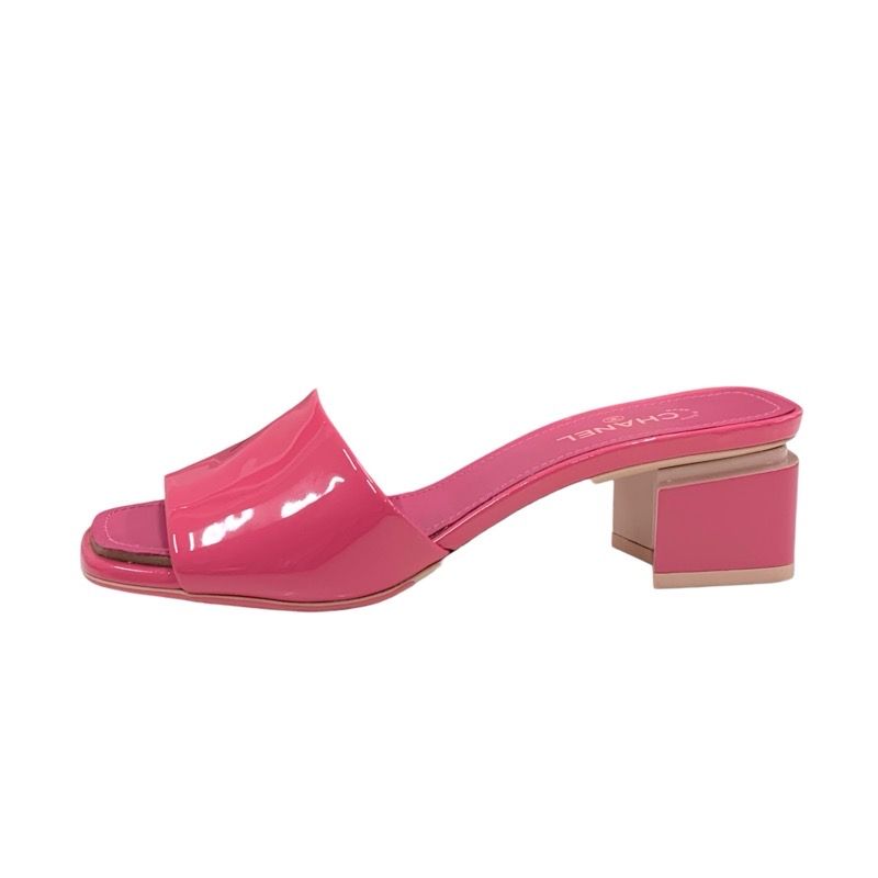 Chanel Sandals Shoes Patent Pink Mule Here Mark