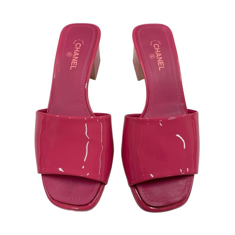 Chanel Sandals Shoes Patent Pink Mule Here Mark