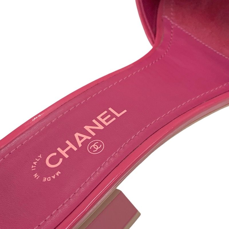Chanel Sandals Shoes Patent Pink Mule Here Mark