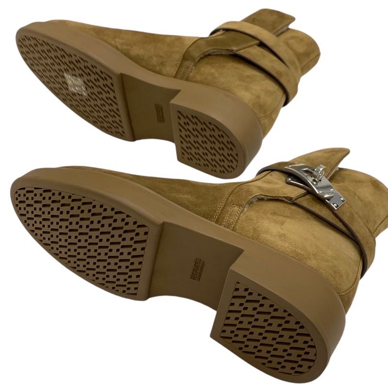 Hermes Veo Boots Short Boots Shoes Suede Shearling Brown Silver Shearling Boots