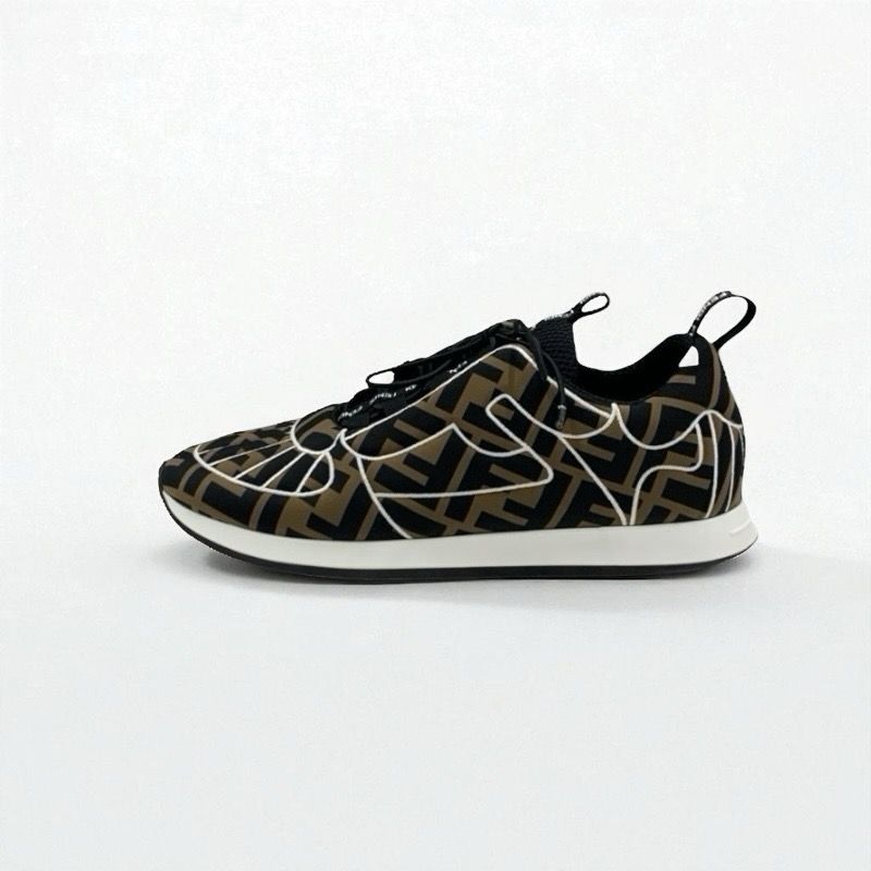 Fendi Sneakers Shoes Fabric Black Brown White Black Zucca Logo